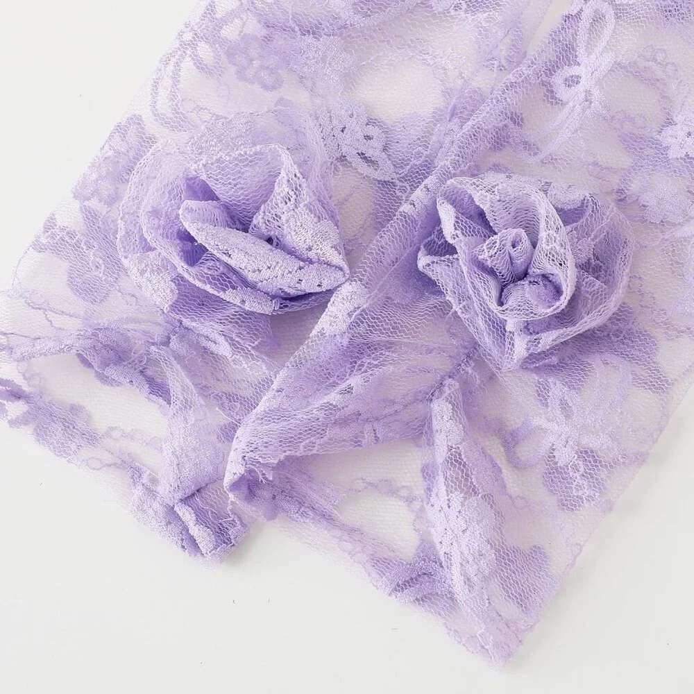 Women's Purple Floral Lace Opera Elegant Evening Party Prom Gloves Accessories - Picture 5 of 6